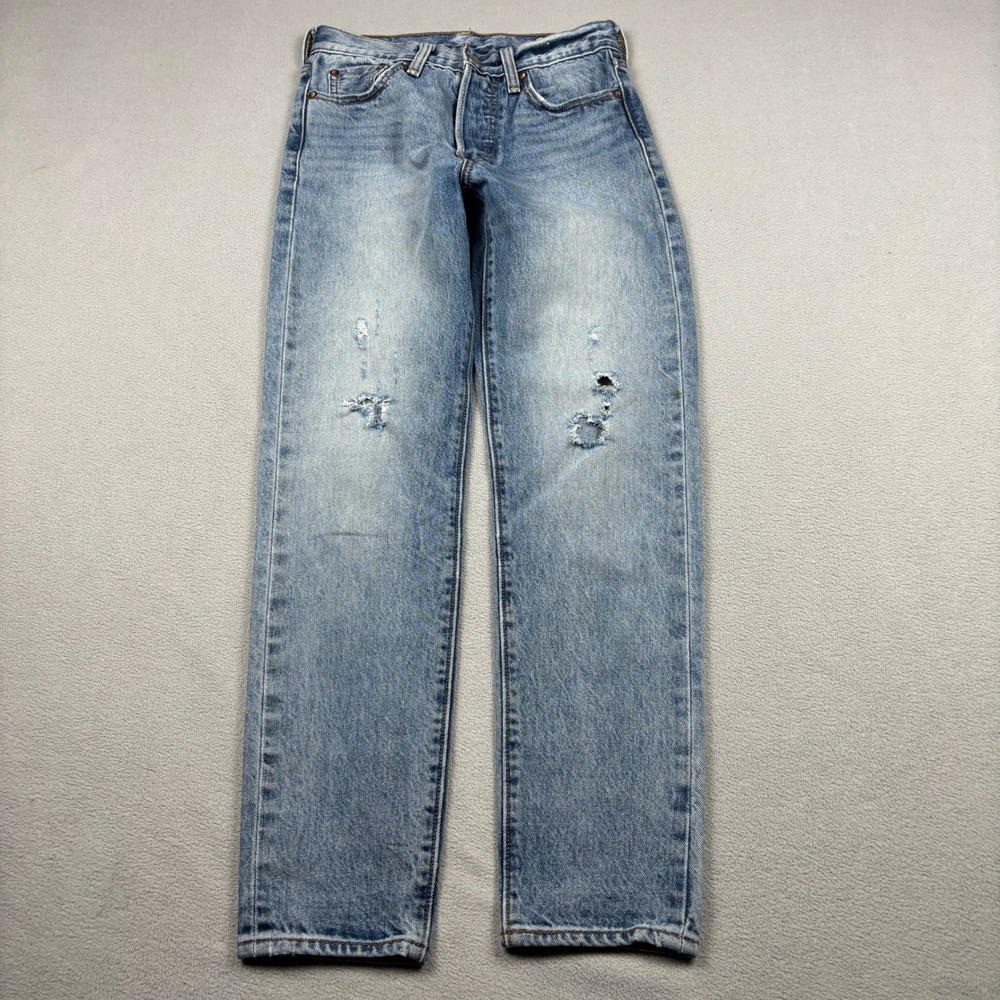 Levis 501 Womens White Oak Cone Denim Redline Selvedge Distressed Jeans Size 24